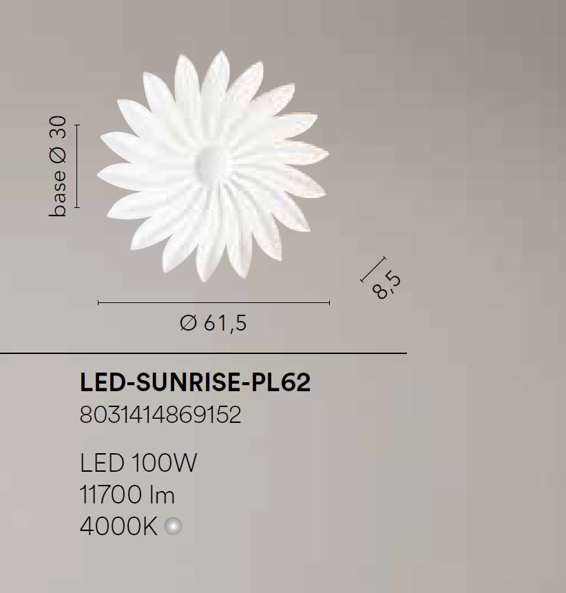 Plafoniera LED in alluminio forma petali bianchi diffusori acrilico 100W 11700LM 4000°k SUNRISE-PL62 Plafoniera LED in alluminio forma petali bianchi diffusori acrilico 100W 11700LM 4000°k SUNRISE-PL62